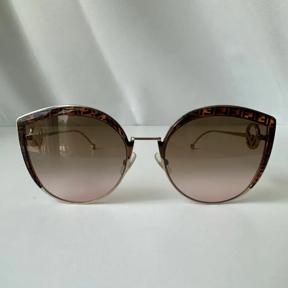 Fendi FF 0290/S Oversized Butterfly Sunglasses Gold Tortoise FF Logo w/ Case